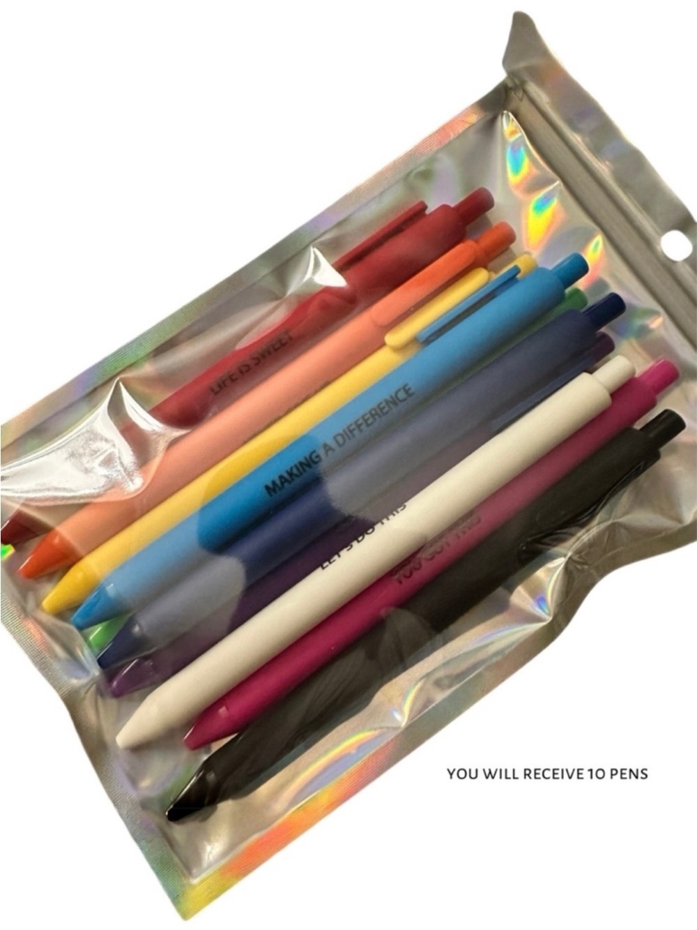 Motivational Quote Pens 10 Pack NWT Teacher Gift Black Ink Ballpoint Set - Picture 6 of 10